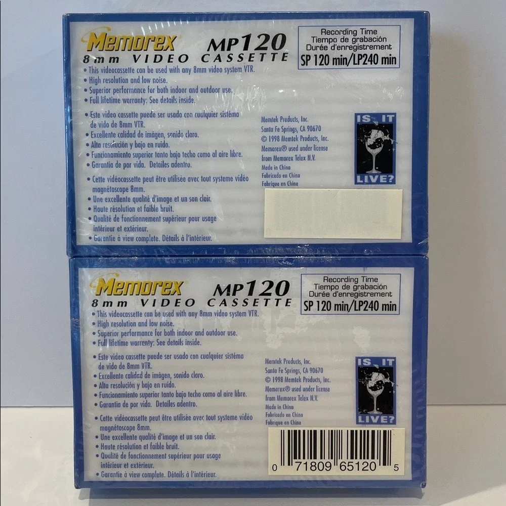 Set of 2 Memorex 8mm Camcorder Video Cassette MP‎ 120 Sealed New
